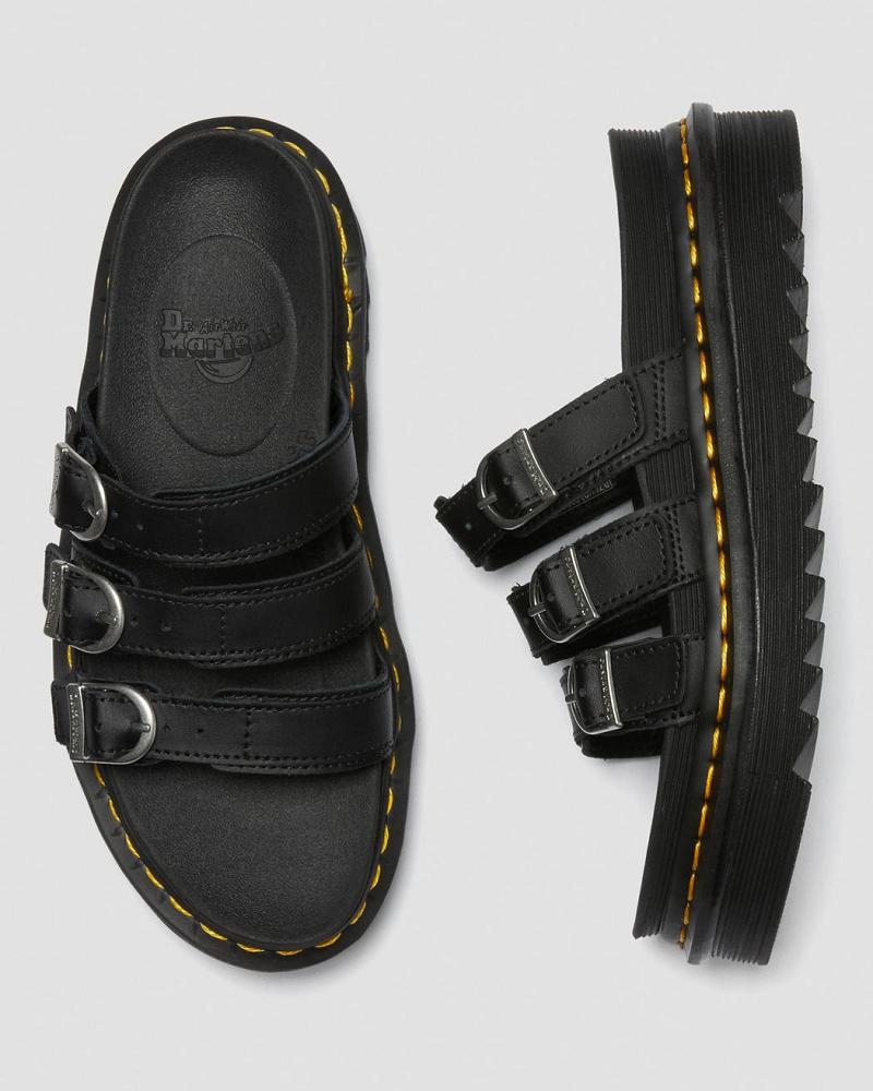 Black Women's Dr Martens Blaire Leather Platform Sandals | CA 308JPQ